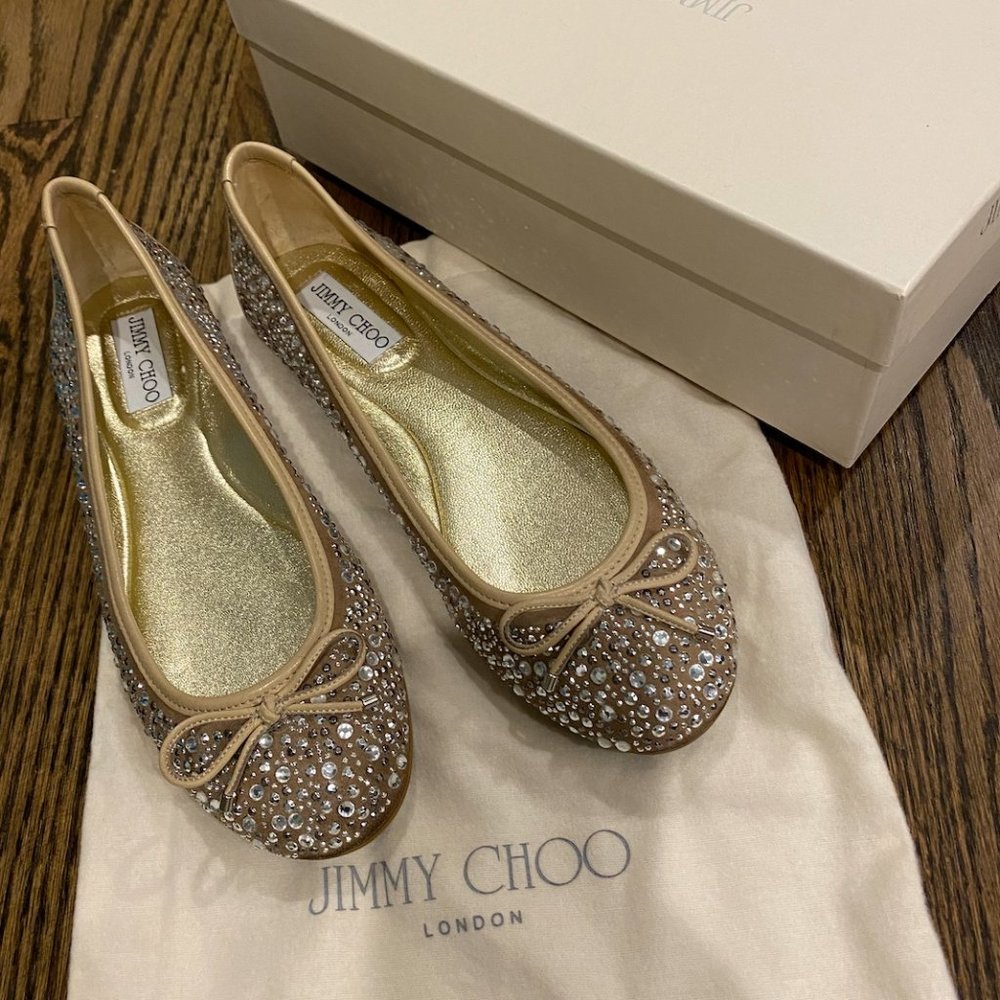 Jimmy Choo Weber Crystal Stud Ballerina Flat, 39.5